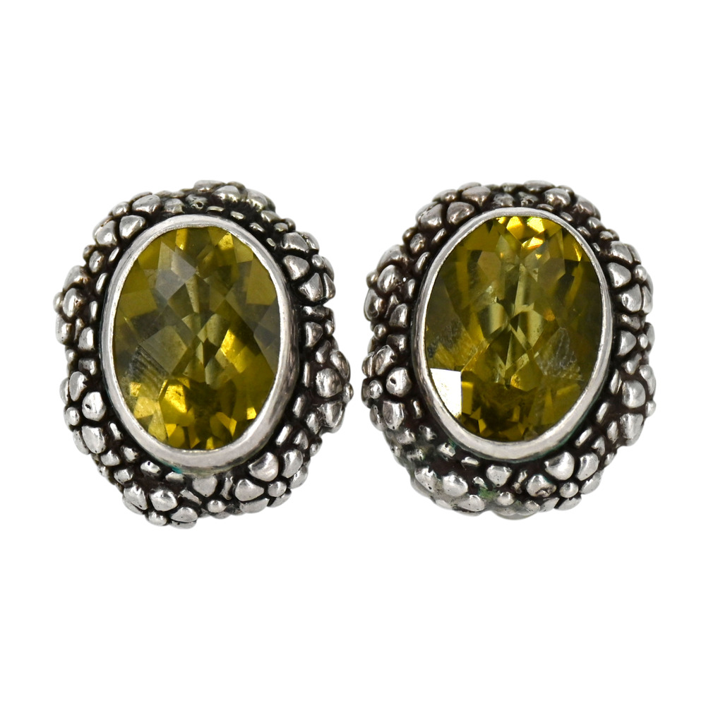 Stephen Dweck Lemon Citrine Gemstone Floral Sterling Silver Clip Earrings